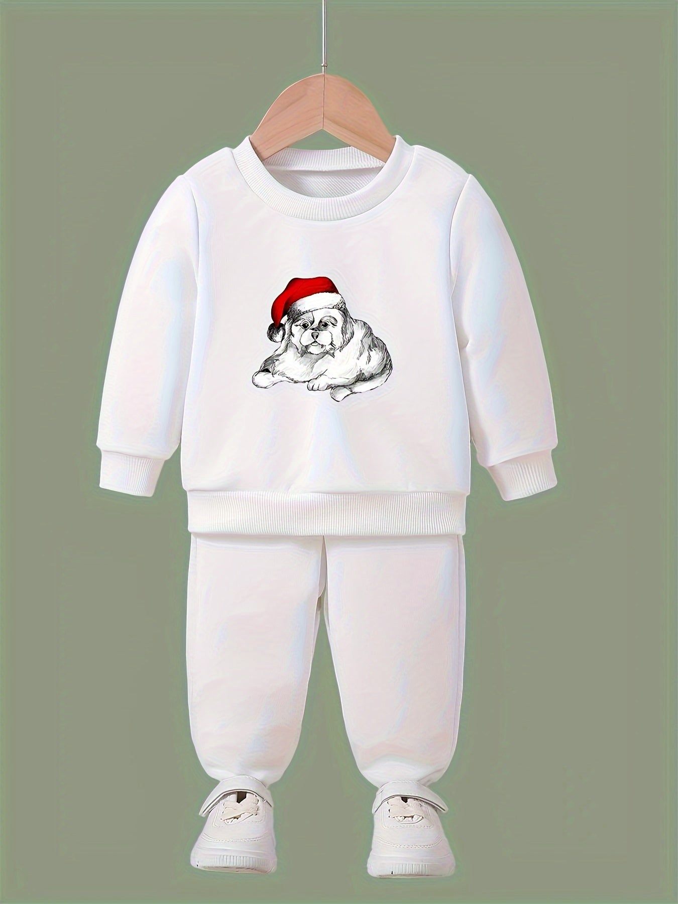 Girls Cartoon Dog Christmas Sweatshirt & Sweatpants Set
