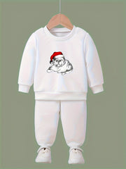 Girls Cartoon Dog Christmas Sweatshirt & Sweatpants Set