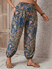 Women's Plus Paisley Print High Rise Tapered Leg Pants