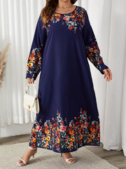  Floral Print Long Sleeve Abaya Dress