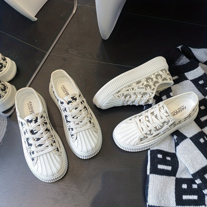 Women's Bear Print Canvas Sneakers Platform Shoes