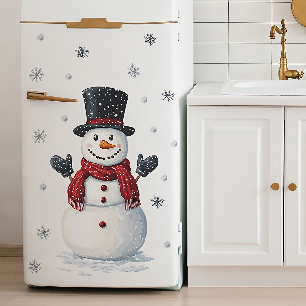 Festive Snowman & Snowflakes Wall Sticker Removable Decal 39.88x59 Holiday Decor