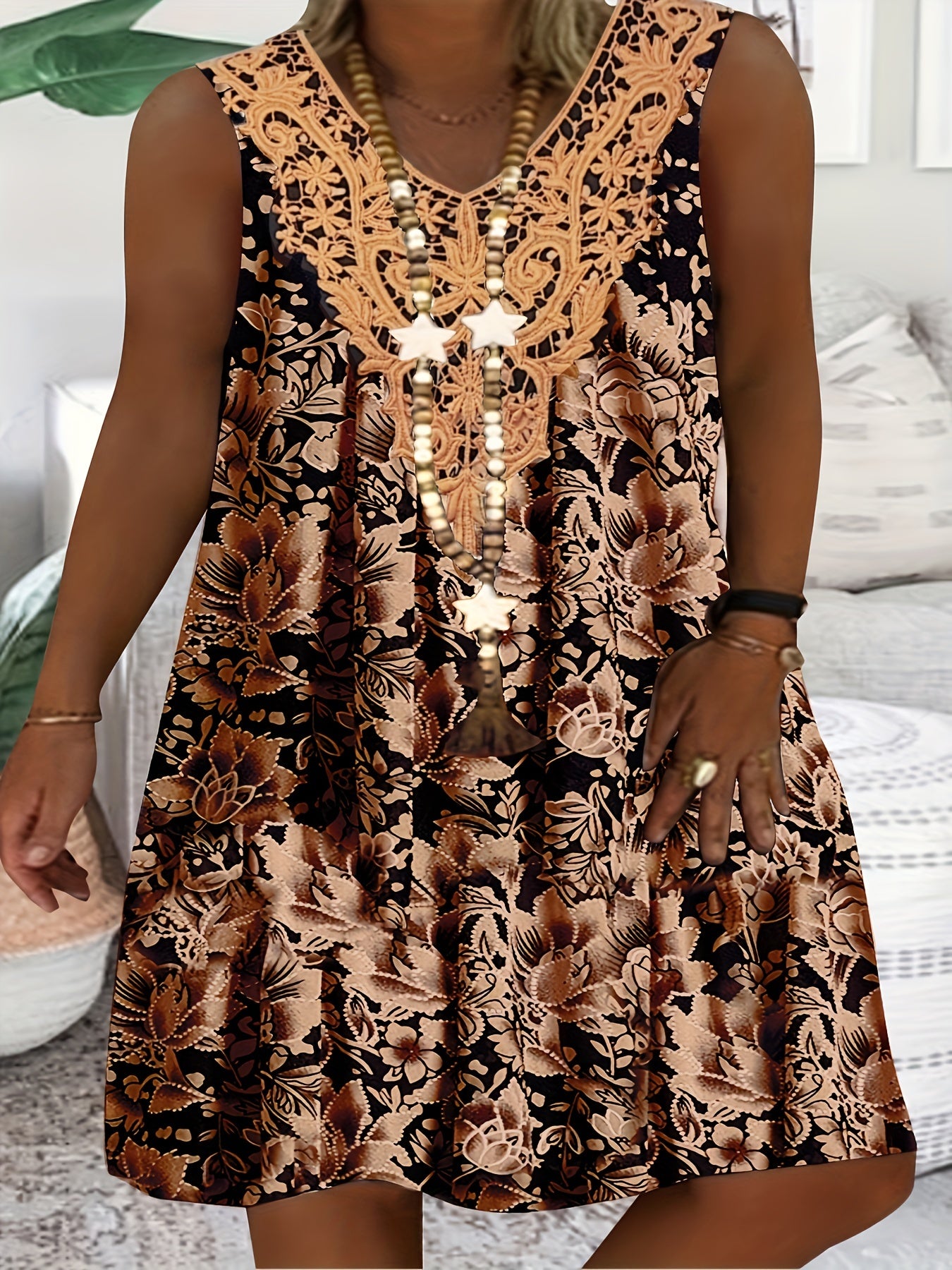 Boho Dress Women's Plus Floral Print Tank Dress