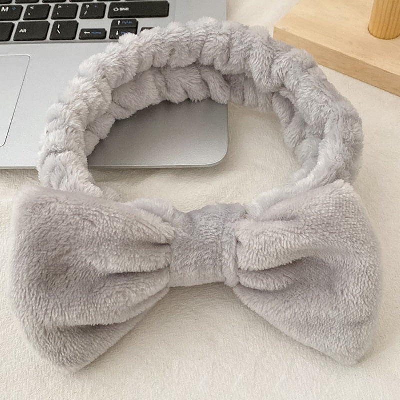 Plush Headband Wash Make up Bowknot Hair Band