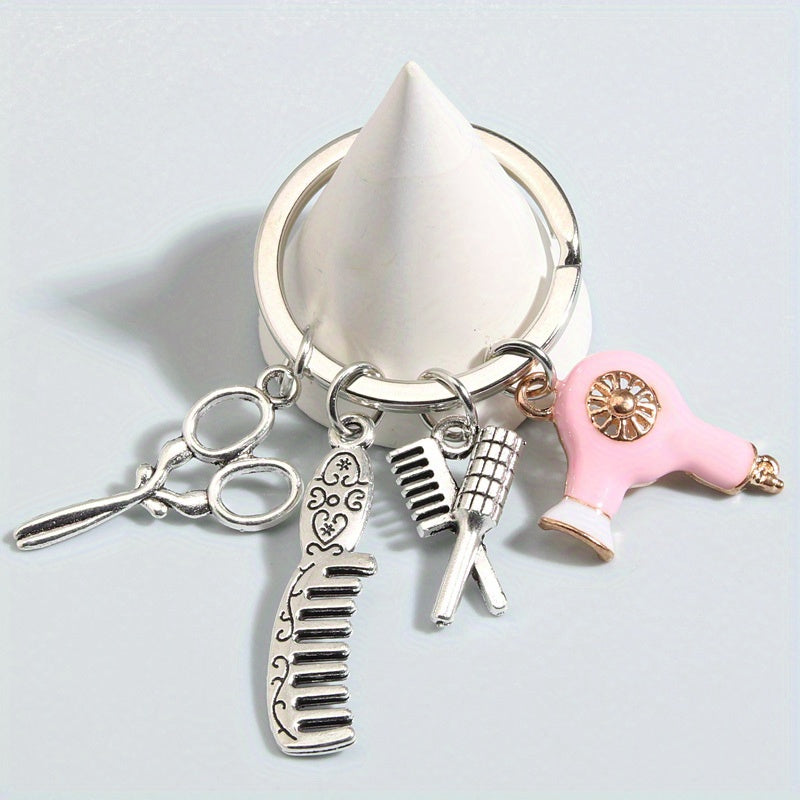 Hair Dryer & Scissors Keychain Mini Toy Metal Key Ring Gift For Mother's