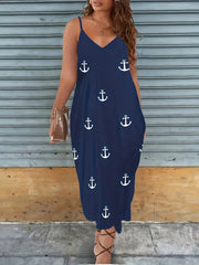  Anchor Print V Neck Stretch Cami Dress