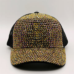 Golden Rhinestone Baseball Cap Mesh Hip Hop Trucker Hat