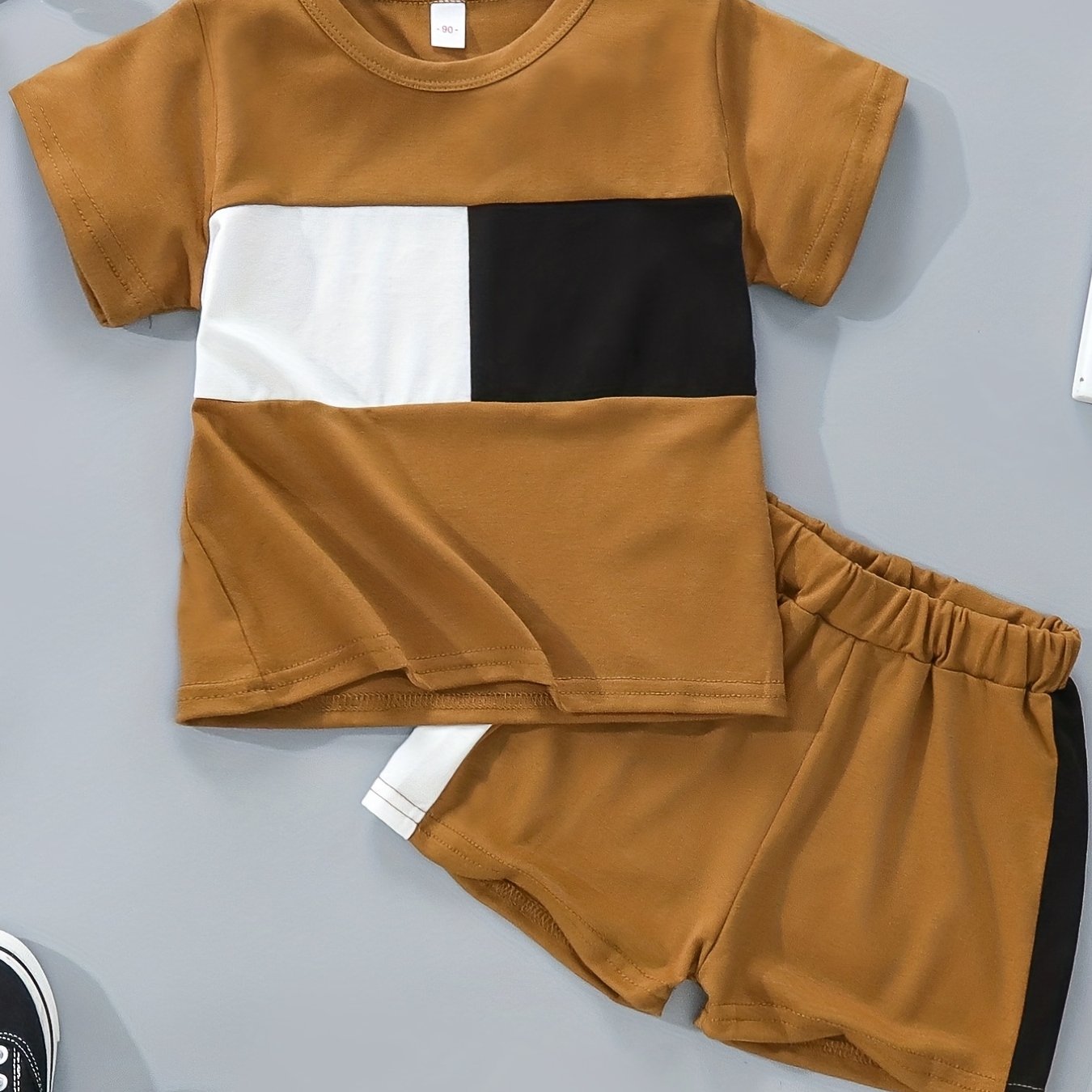 Toddler Boys Cotton Block T shirt Tee Shorts Set Kids Clothes Summer
