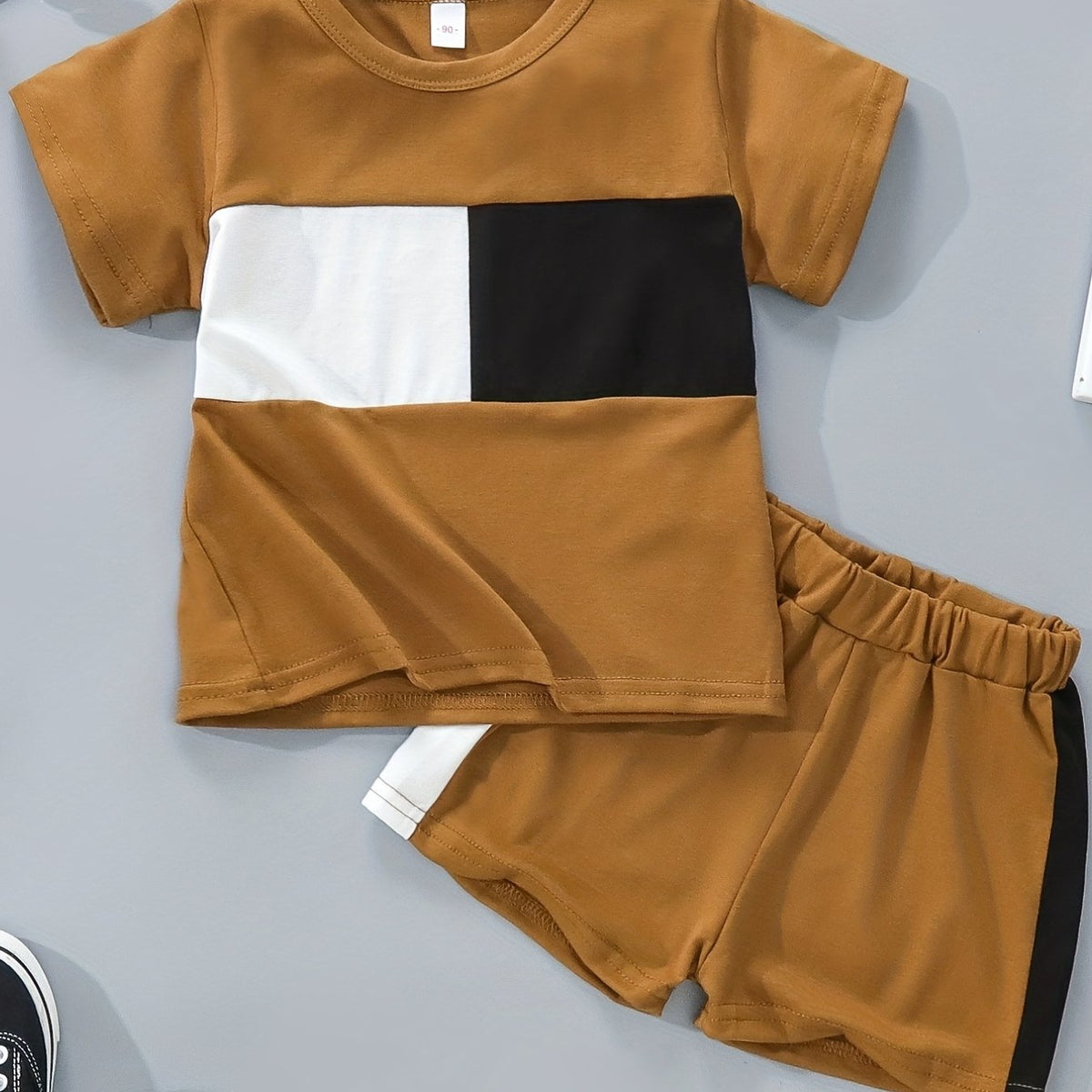 Toddler Boys Cotton Block T shirt Tee Shorts Set Kids Clothes Summer