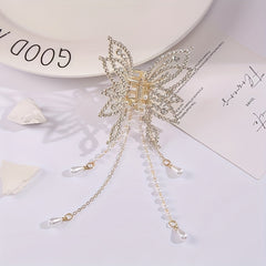 Faux Pearl Tassel Rhinestone Hair Claw Clip Non Slip Strong Hold Grip