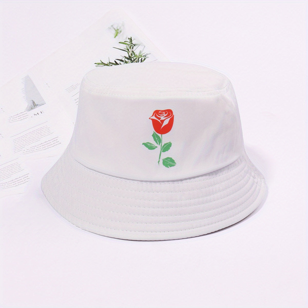 Rose Printed Bucket Hat Lightweight Basin Hat Casual Sunscreen Fisherman Cap