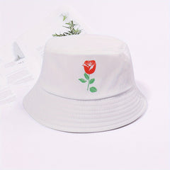 Rose Printed Bucket Hat Lightweight Basin Hat Casual Sunscreen Fisherman Cap
