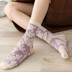 Retro Style Floral Print Socks for Women - Pack of 10