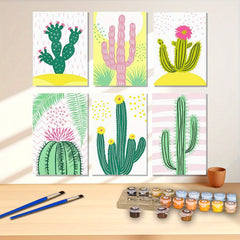 6pcs Cacti DIY Acrylic Painting Set, 40x50 Frameless, Number Coloring Kit