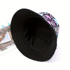 Purple Skull Print Bucket Hat Halloween Fisherman Cap