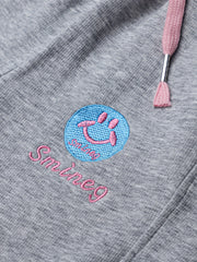 Girls Smile Embroidered Sweatpants Bow Front Baggy Fit