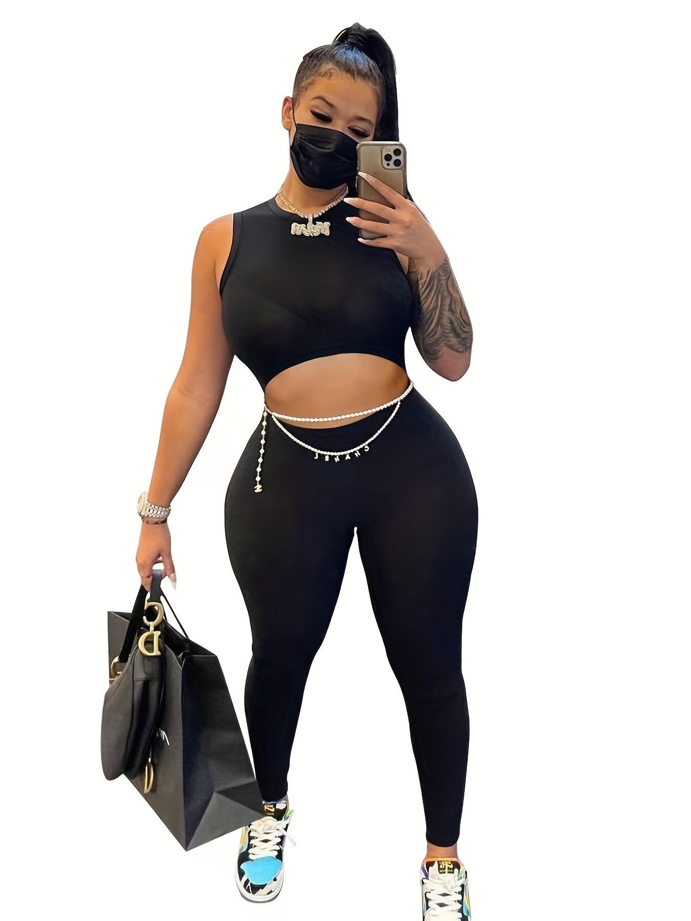 Solid Crew Neck Cut Out Jumpsuit Casual Skinny Sleeveless Jumpsuit