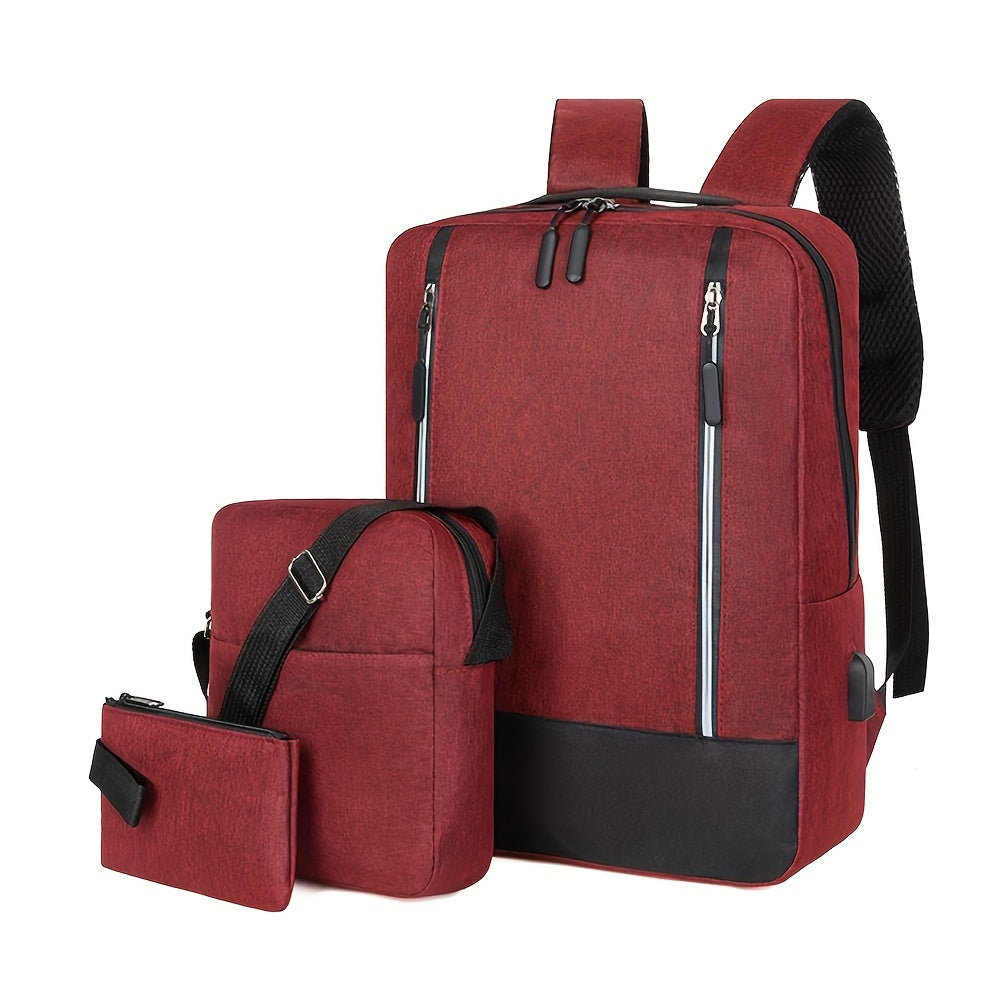 3pcs Backpack Crossbody Bag And Pen Bag Set Men's Three piece Computer Bag