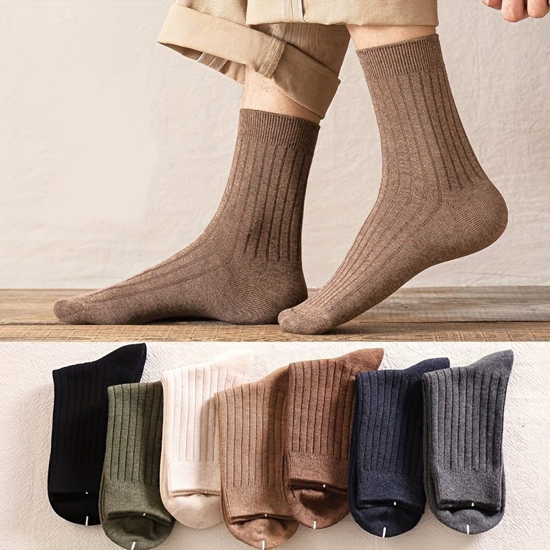 5 Pairs Casual Striped Crew Socks Breathable Middle Tube Solid Socks