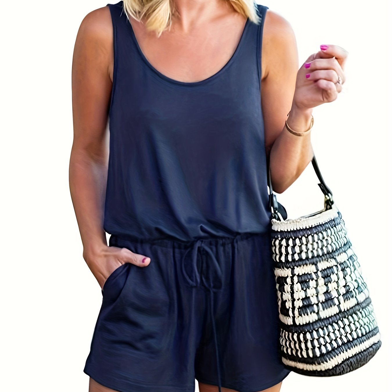 Minimalist Drawstring Waist Romper Jumpsuit