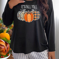  Pumpkin Graphic Long Sleeve Casual Sleepwear Top