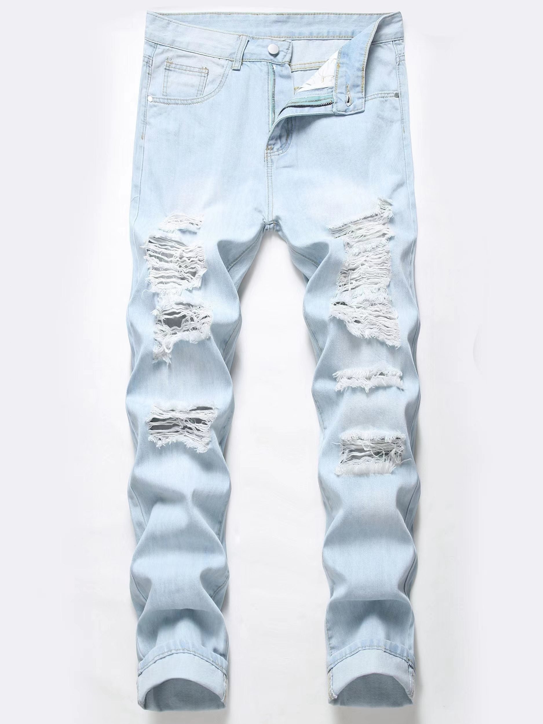 Slim Fit Ripped Jeans Men's Casual Street Style Distressed Denim Pants