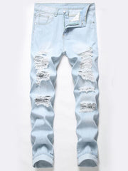 Slim Fit Ripped Jeans Men's Casual Street Style Distressed Denim Pants