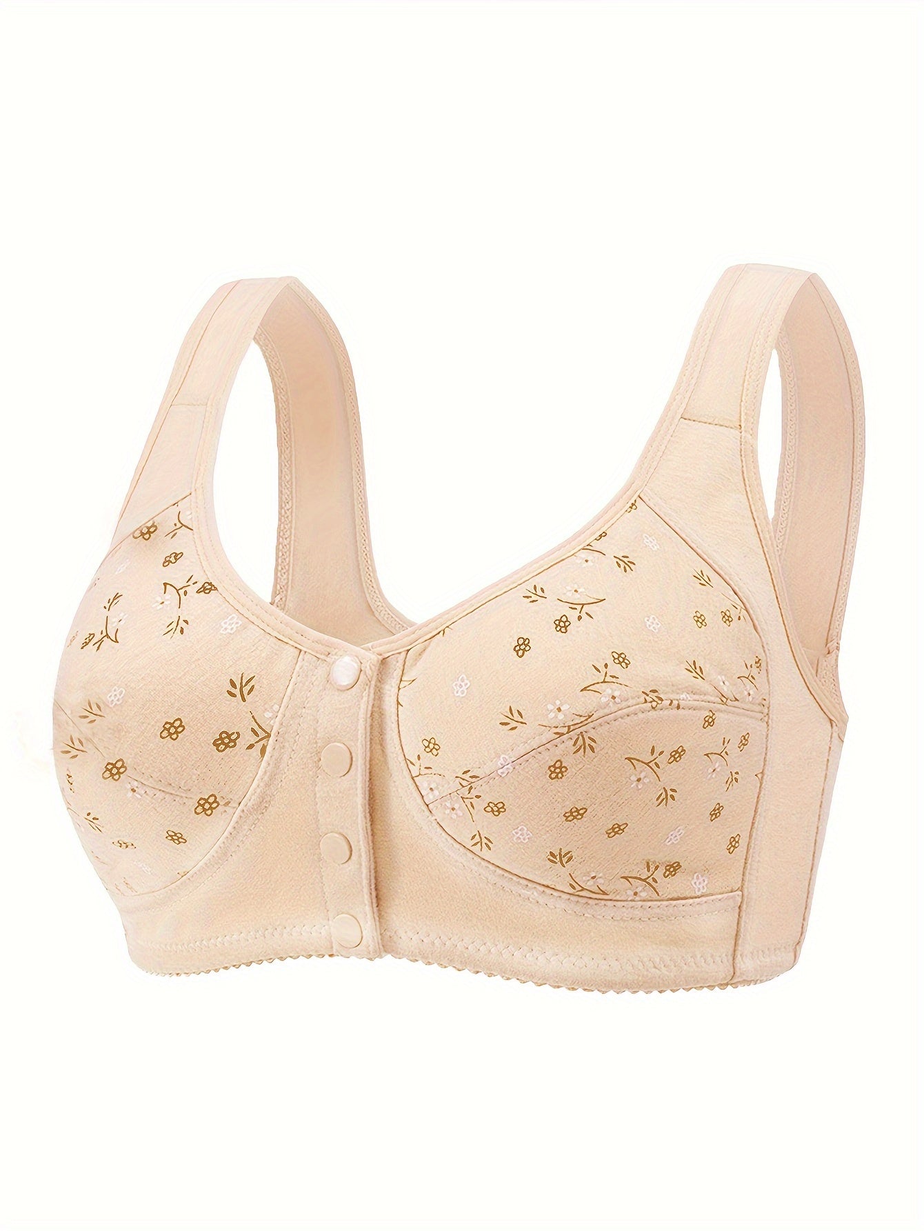 Floral Wireless Bra with Front Buckle