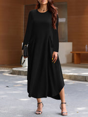  Solid Long Sleeve Casual Dress with Pockets