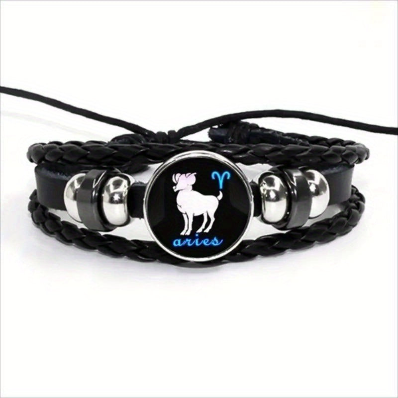 12 Constellation Leather Woven Bohemian Denim Bangle