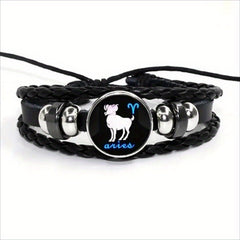 12 Constellation Leather Woven Bohemian Denim Bangle