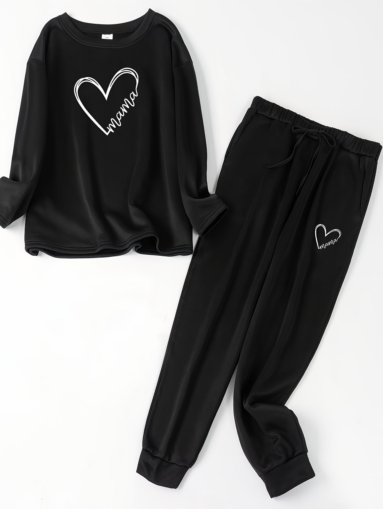  Heart Print Fleece Lounge Set Pajama