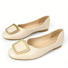 Women's Metal Decor Loafers Casual Square Toe Slip On Flat Shoes