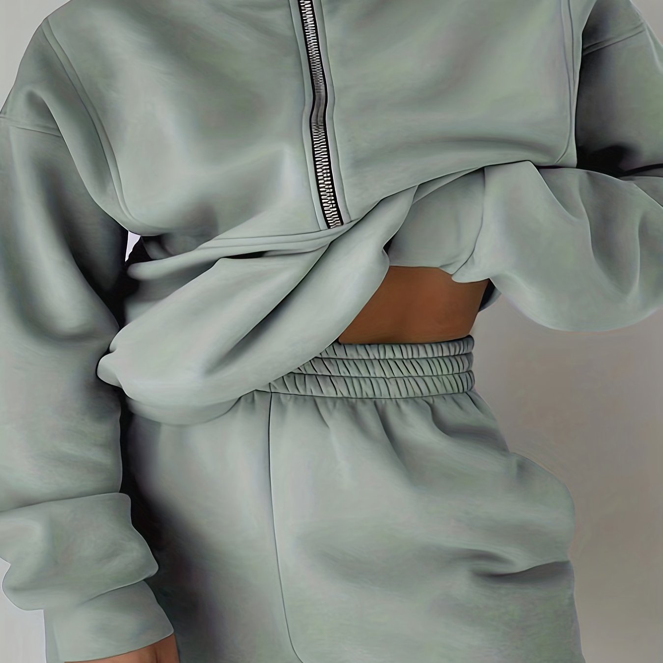 Casual Matching Two piece Set Zip Up Sweatshirt & Solid Sweatpants