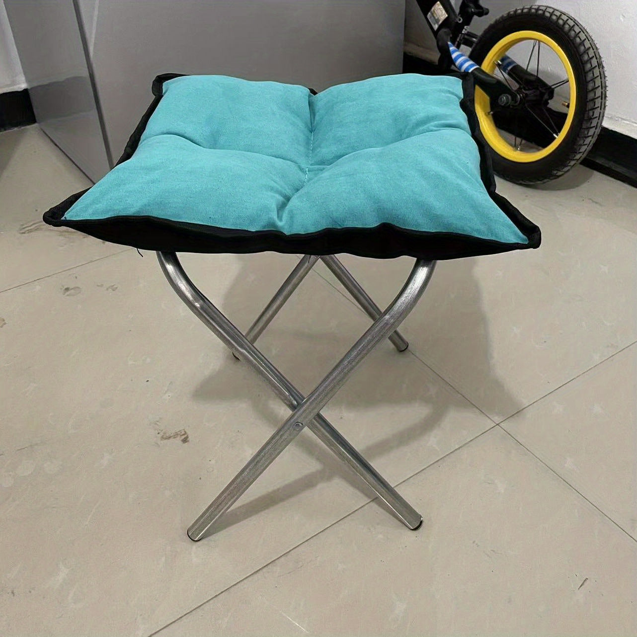 Foldable Low Stool with Cushion for Shoe Changing Comfort