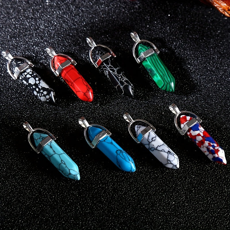 Colorful Pine Stone Hexagonal Column Pendant DIY Jewelry Accessories