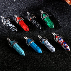 Colorful Pine Stone Hexagonal Column Pendant DIY Jewelry Accessories