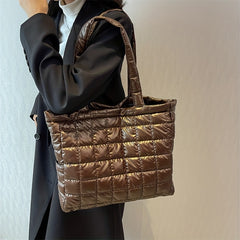 Quilted Puffer Tote: Minimalist Shoulder Bag