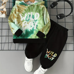 2pcs Boys Tie dye And WILD BOY Letter Graphic Print Boys Casual Hooded Sweatshir
