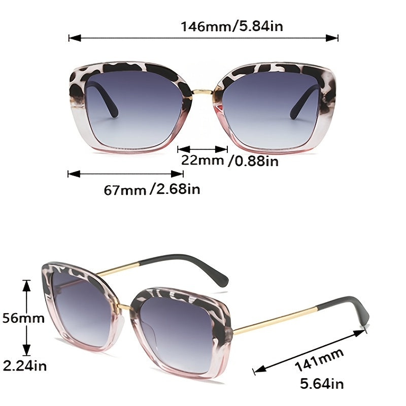 Leopard Square Sunglasses Vintage Eyewear Y2K Metal Driving Eyeglasses