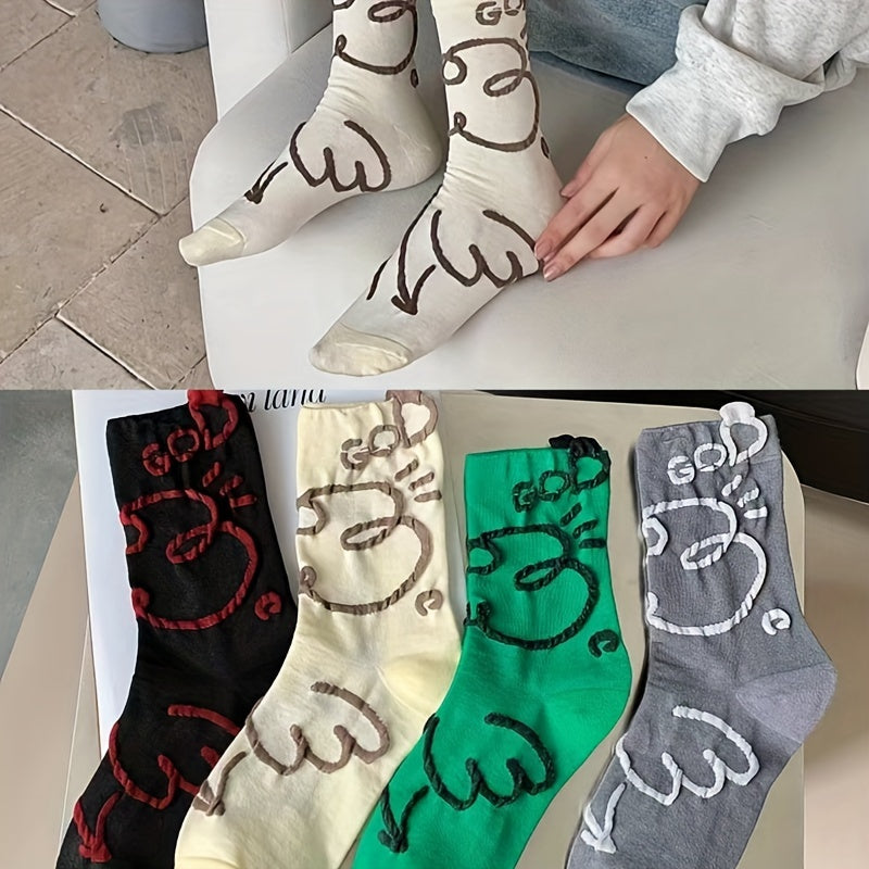 4 Pairs Graffiti Pattern Mid Tube Socks Women's Stockings & Hosiery