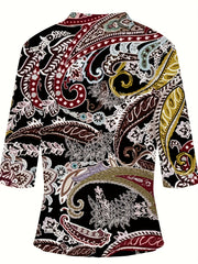  Boho Paisley Print Open Front Cardigan