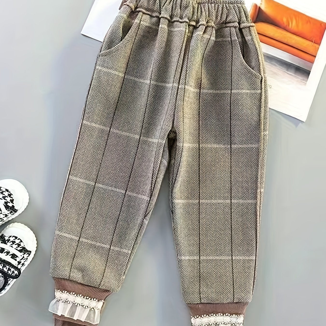 Girls' Plaid Active Jogger Pants Trousers With Pockets