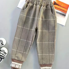 Girls' Plaid Active Jogger Pants Trousers With Pockets