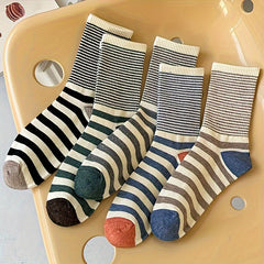 5 Pairs Striped Crew Socks Comfy & Soft Women's Stockings