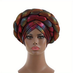 Wine Red Gradient Turban Cap Double Layer Braided Hijab