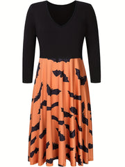  Colorblock Bat Print Maxi Dress