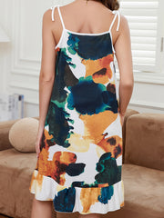Tie Dye Print Lounge Dresses Ruffle Lace Up Slip Home Dress