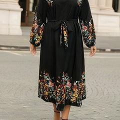  Floral Print Long Sleeve Maxi Dress