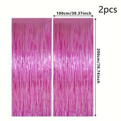2pcs Pink Foil Tassel Curtains Party Wedding Decor